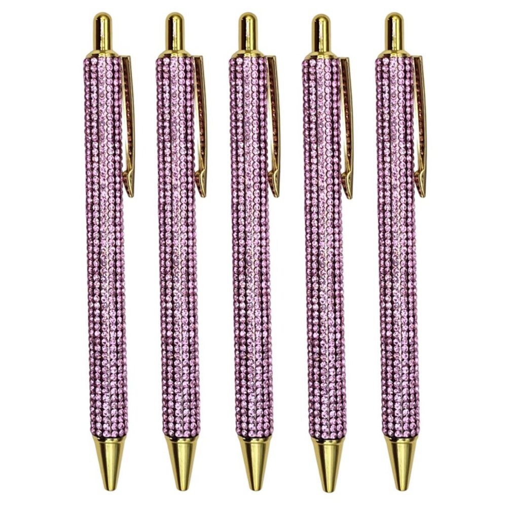 🟢 5️⃣ Pack Bling Rhinestone Pink Ballpoint Pens with Case